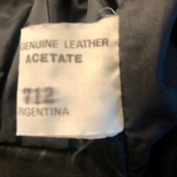 VINTAGE 80s Leather Jacket Black Bomber Oversized Batwing Sleeve Comint Large - Picture 12 of 16